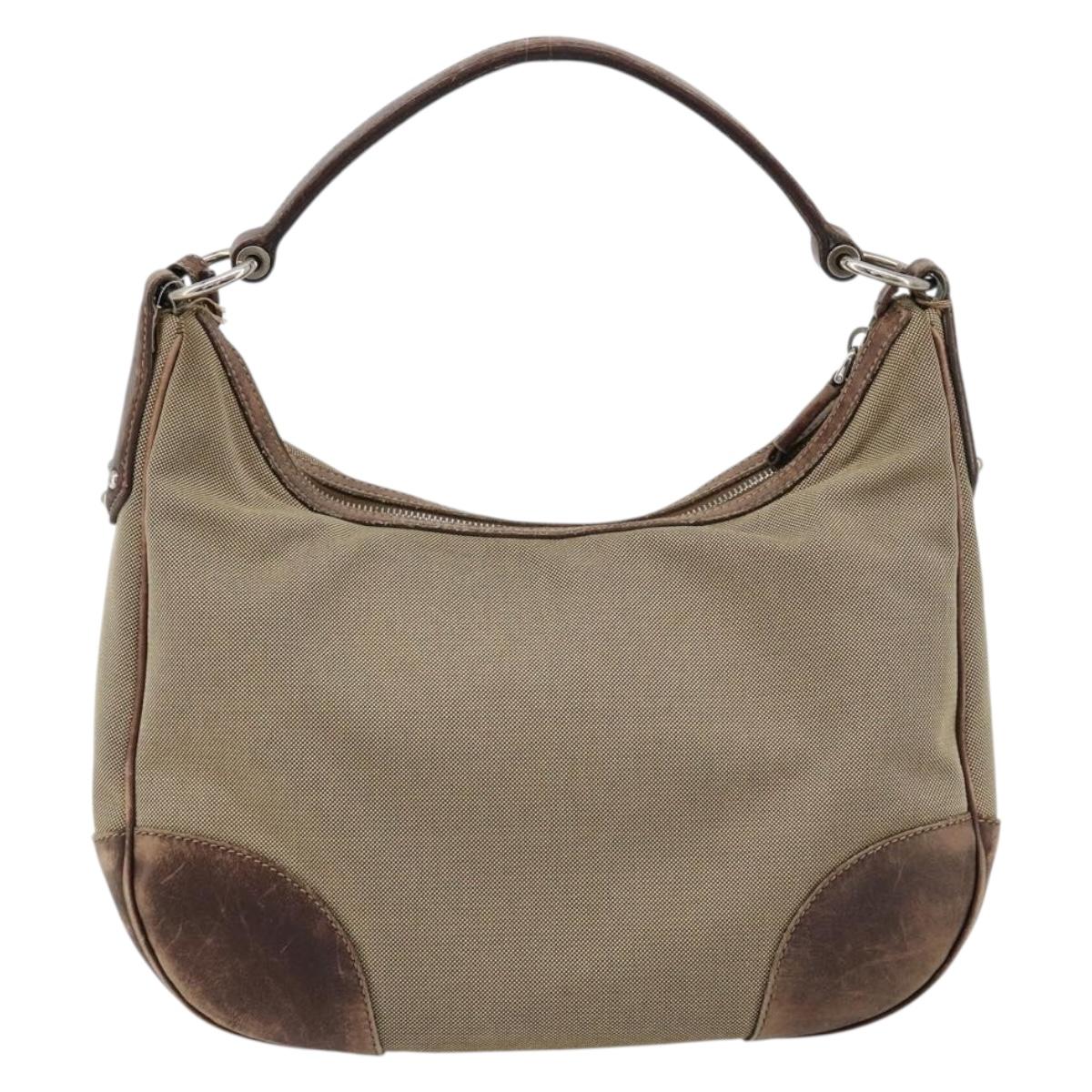 PRADA Shoulder Bag Jacquard Beige Silver Auth 183169