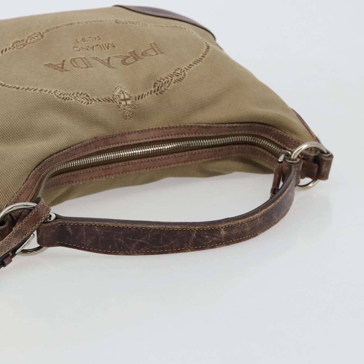 PRADA Shoulder Bag Jacquard Beige Silver Auth 183169