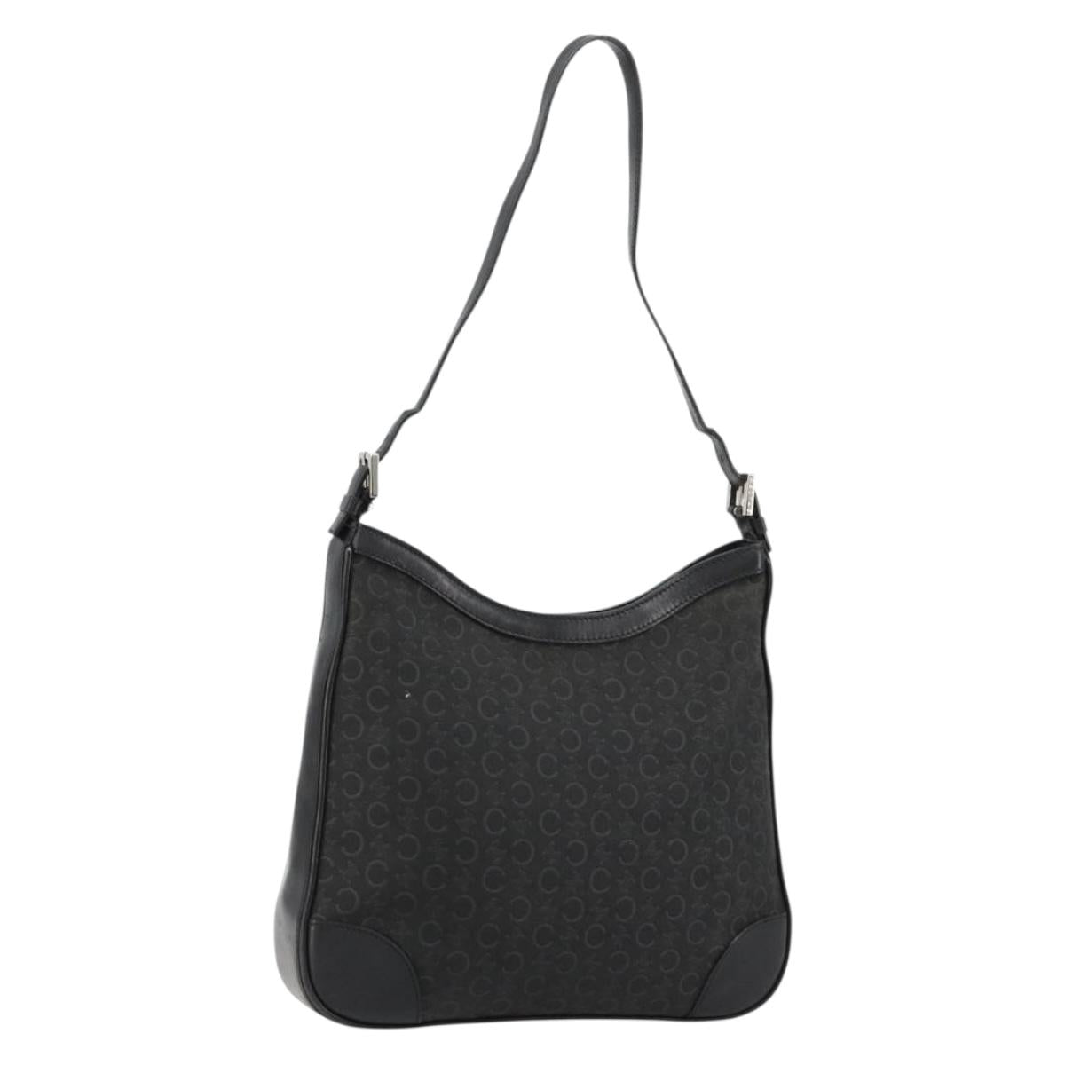 CELINE C Macadam Canvas Shoulder Bag Black Silver Auth 183170
