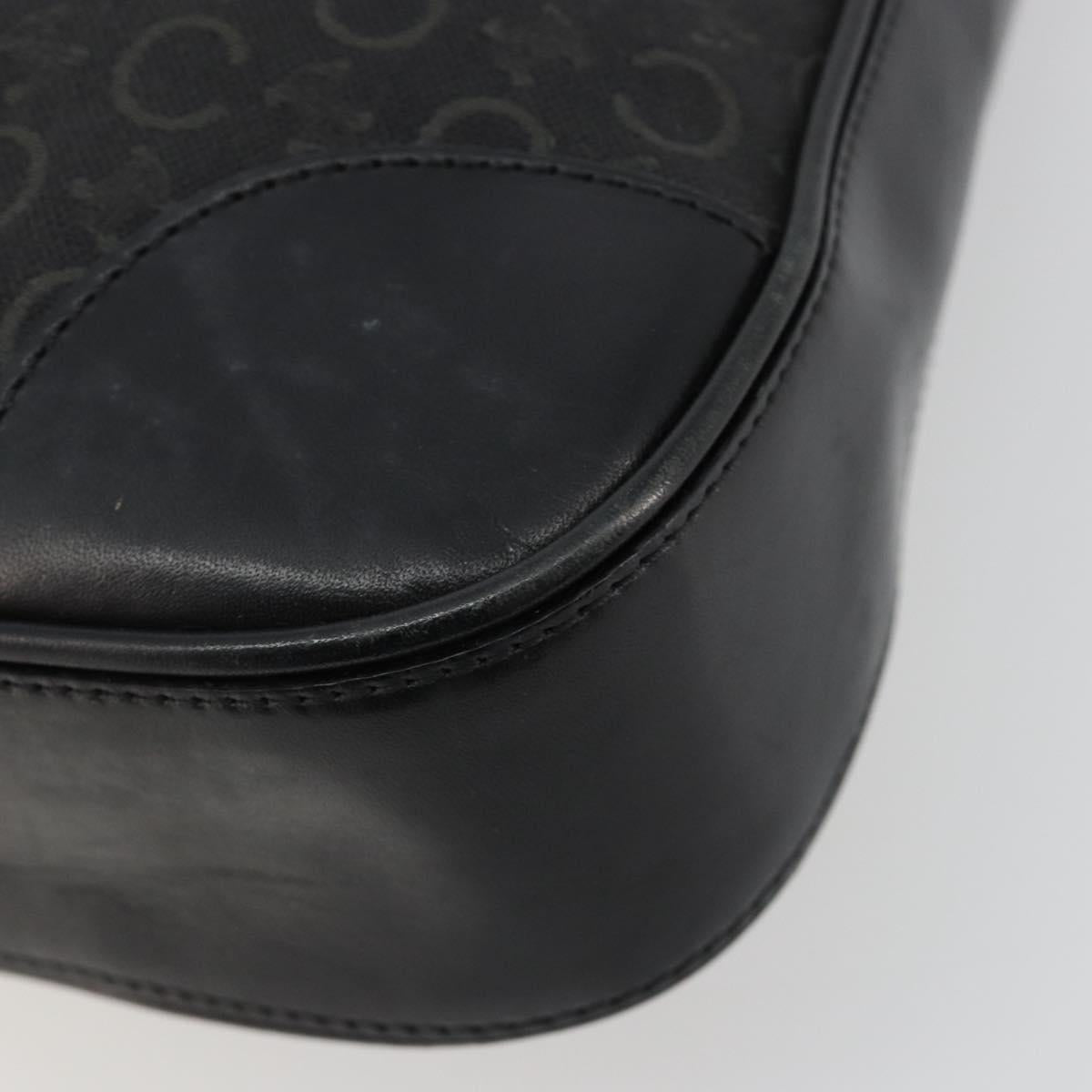 CELINE C Macadam Canvas Shoulder Bag Black Silver Auth 183170