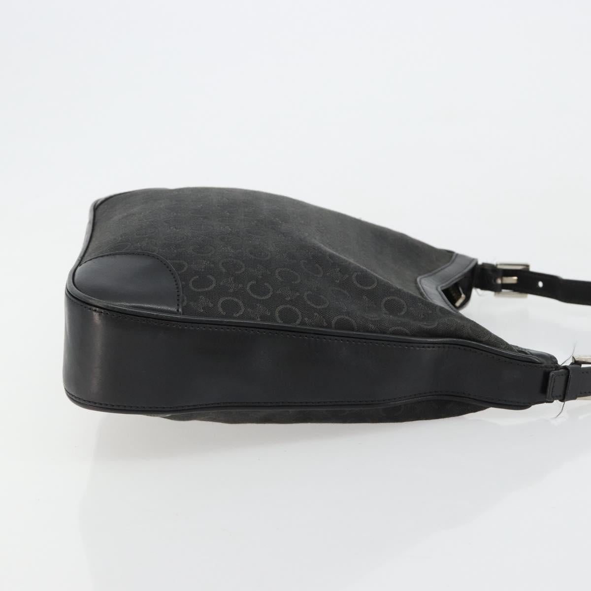 CELINE C Macadam Canvas Shoulder Bag Black Silver Auth 183170