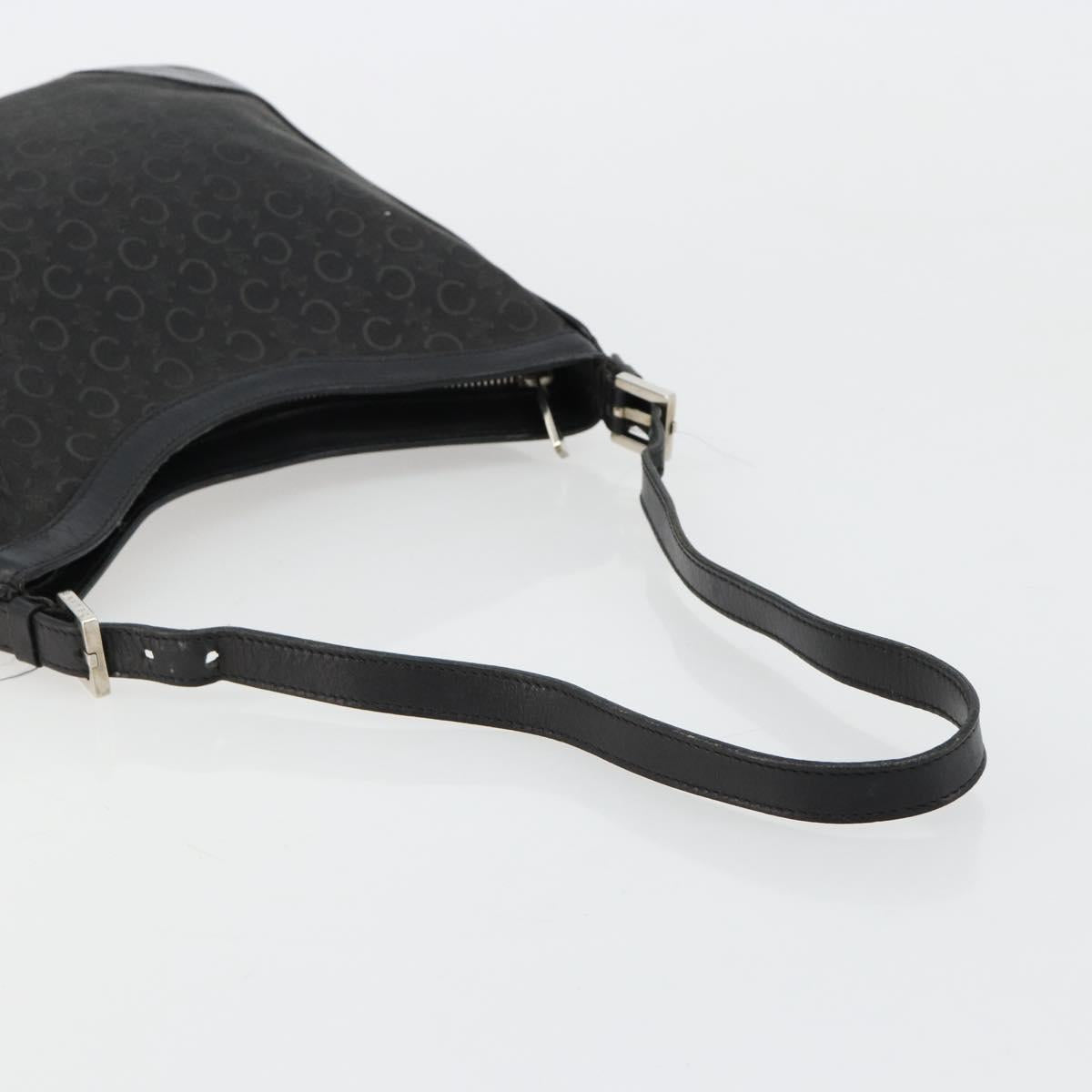 CELINE C Macadam Canvas Shoulder Bag Black Silver Auth 183170