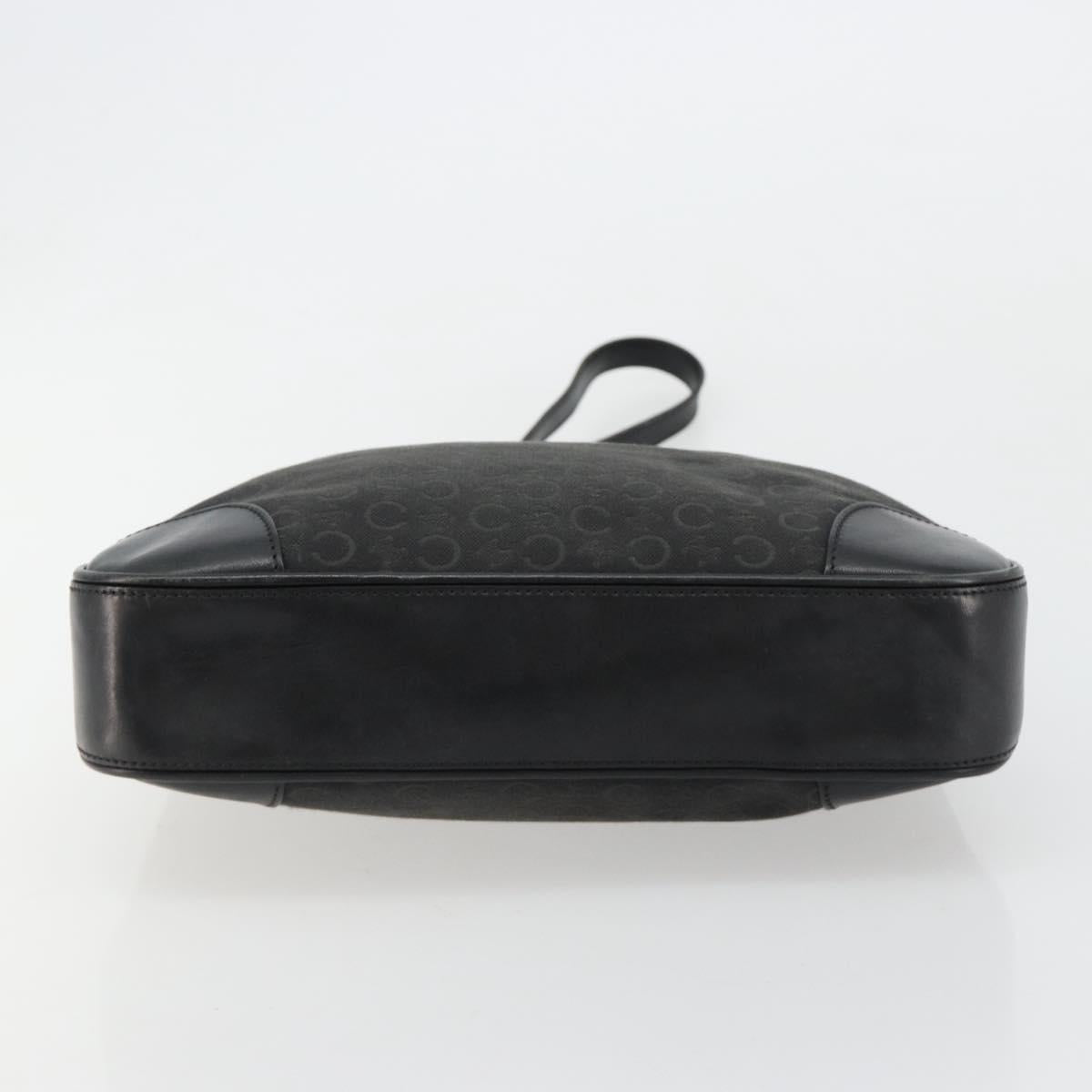 CELINE C Macadam Canvas Shoulder Bag Black Silver Auth 183170