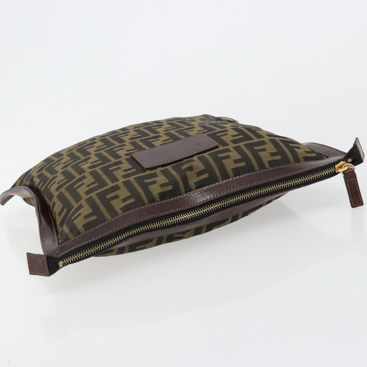 FENDI Zucca Canvas Pouch Black Gold Auth 183171