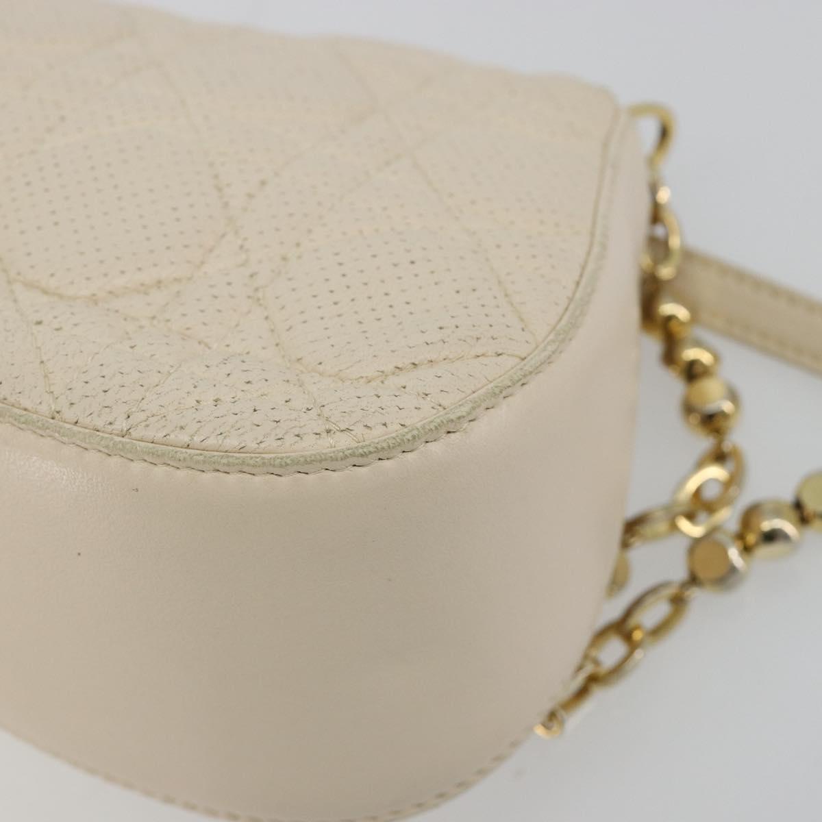Christian Dior Canage Chain Shoulder Bag Leather Ivory Gold Auth 183173SAV
