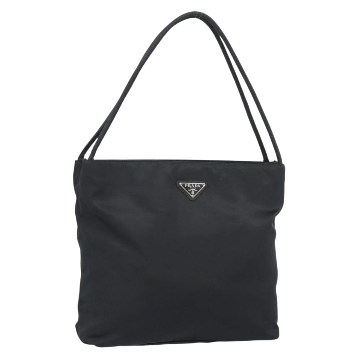 PRADA Hand Bag Nylon Black Silver Auth 183188A