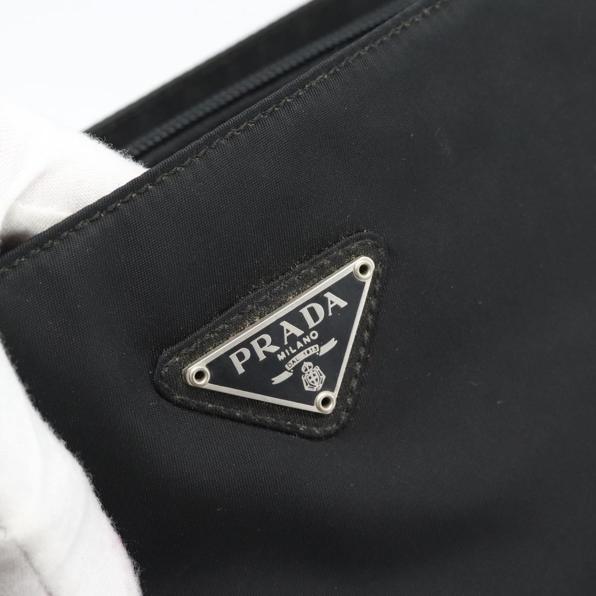 PRADA Hand Bag Nylon Black Silver Auth 183188A