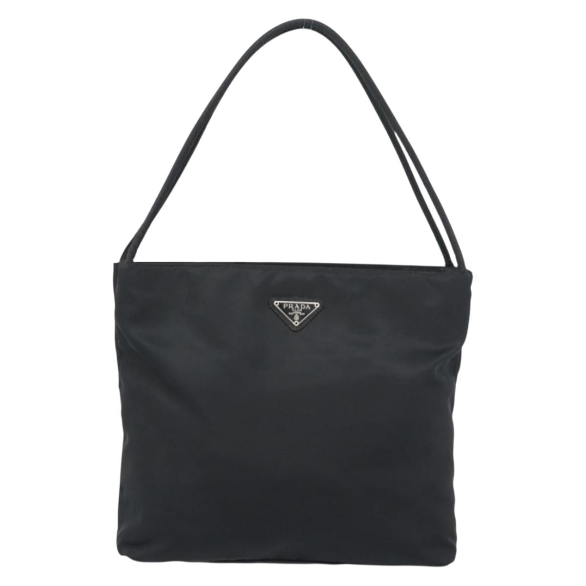 PRADA Hand Bag Nylon Black Silver Auth 183188A
