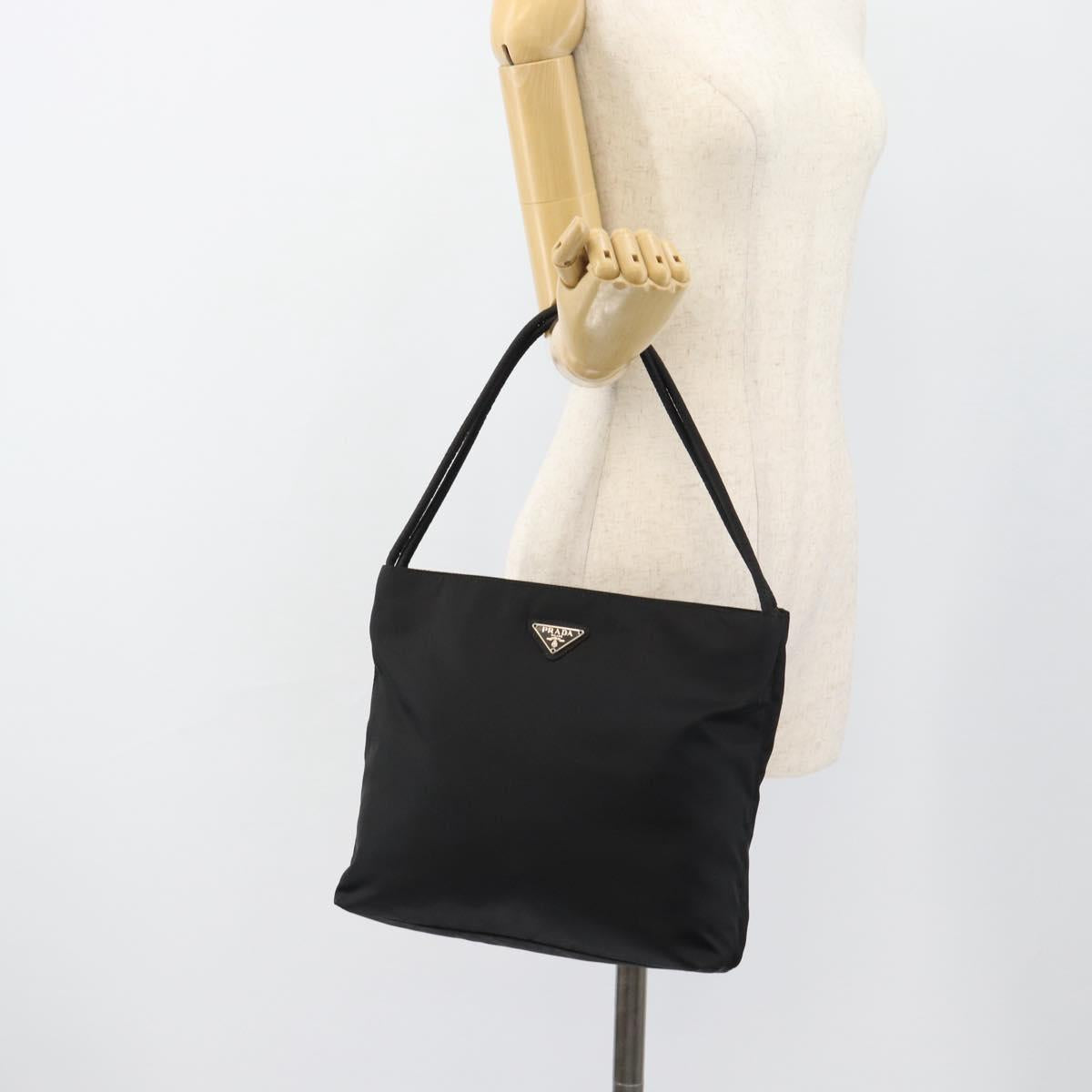 PRADA Hand Bag Nylon Black Silver Auth 183188A