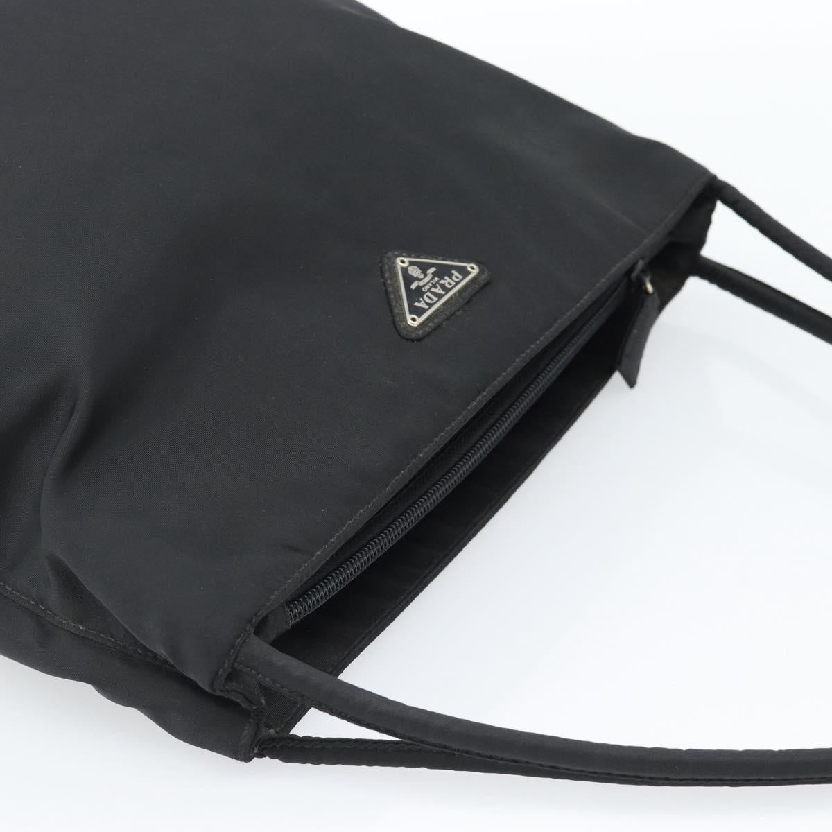 PRADA Hand Bag Nylon Black Silver Auth 183188A