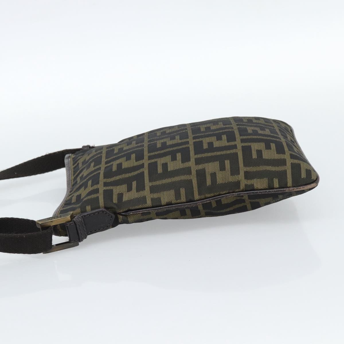 FENDI Zucca Canvas Shoulder Bag Black Brown Auth 183189