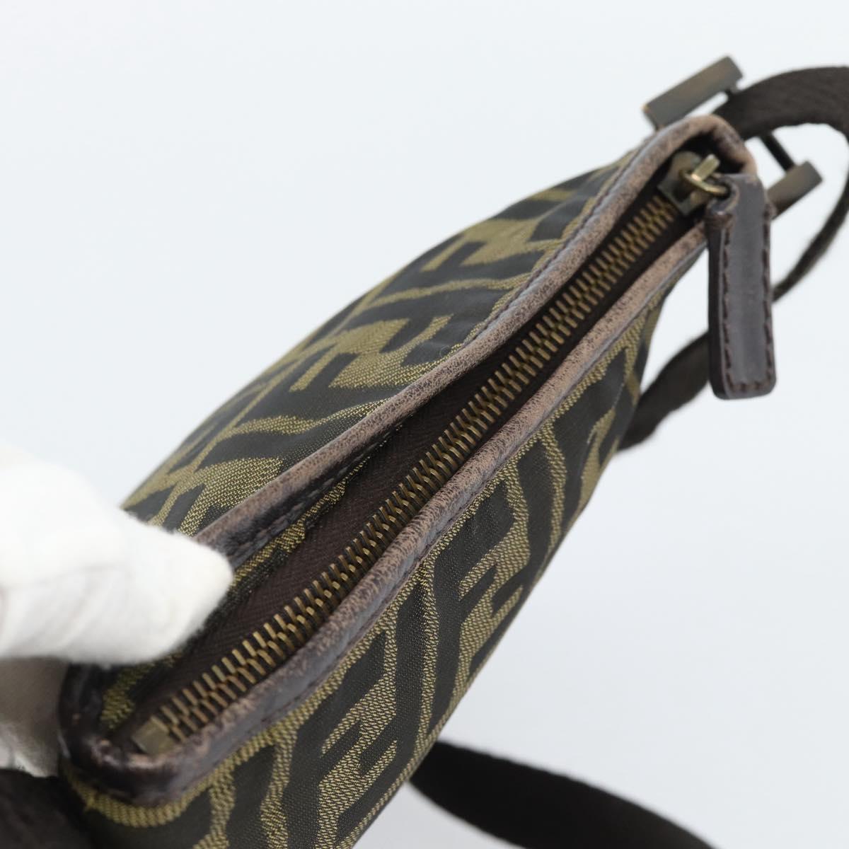 FENDI Zucca Canvas Shoulder Bag Black Brown Auth 183189