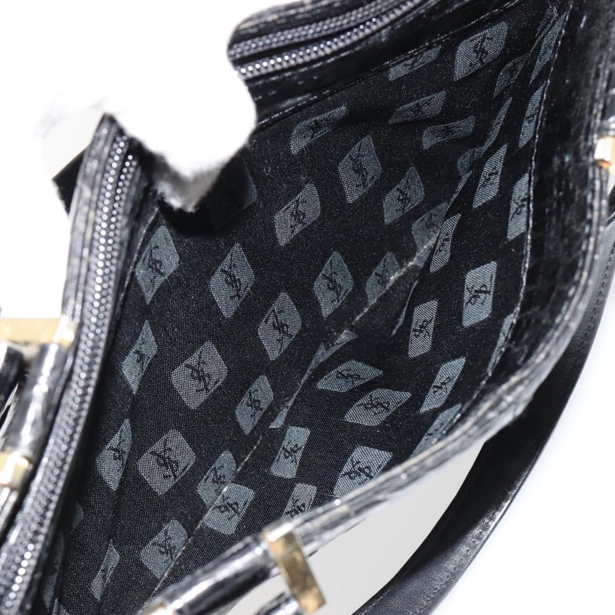 SAINT LAURENT Hand Bag Embossed leather Black Gold Auth 183192A