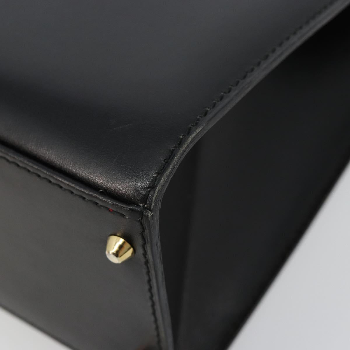 CELINE Hand Bag Leather 2way Black Gold Auth 183194SAV