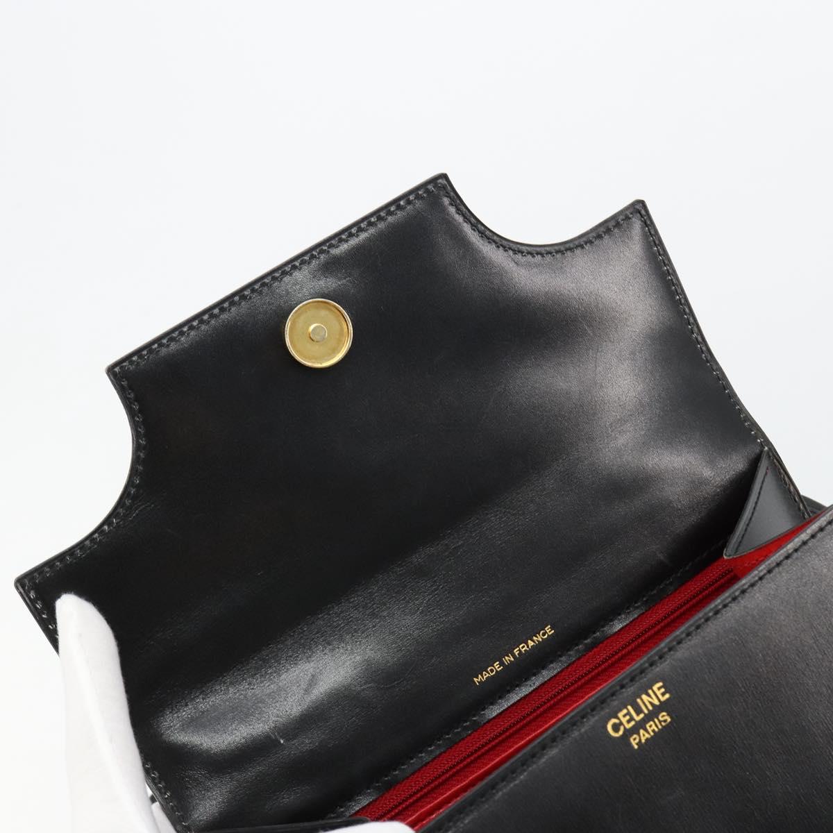 CELINE Hand Bag Leather 2way Black Gold Auth 183194SAV
