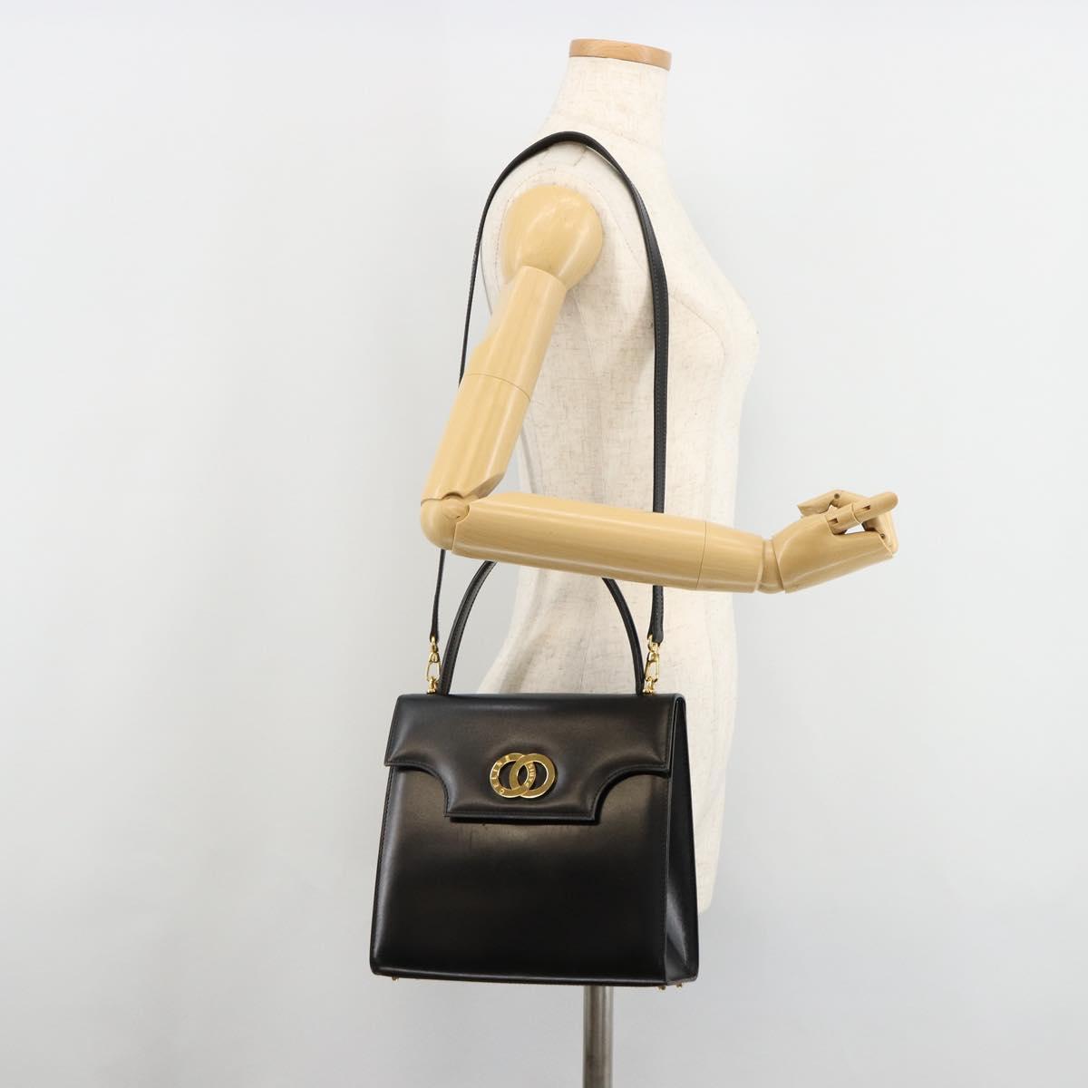 CELINE Hand Bag Leather 2way Black Gold Auth 183194SAV