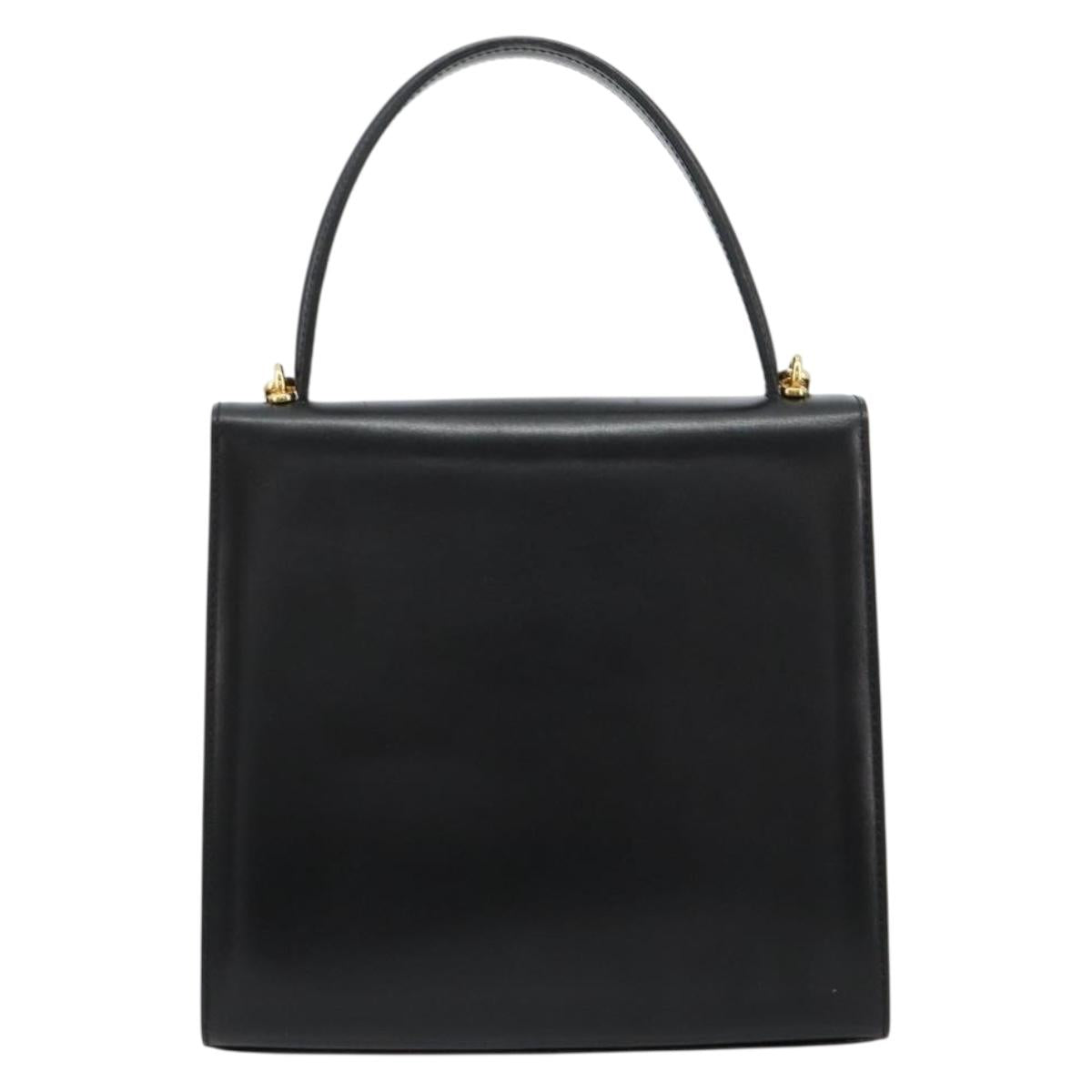 CELINE Hand Bag Leather 2way Black Gold Auth 183194SAV
