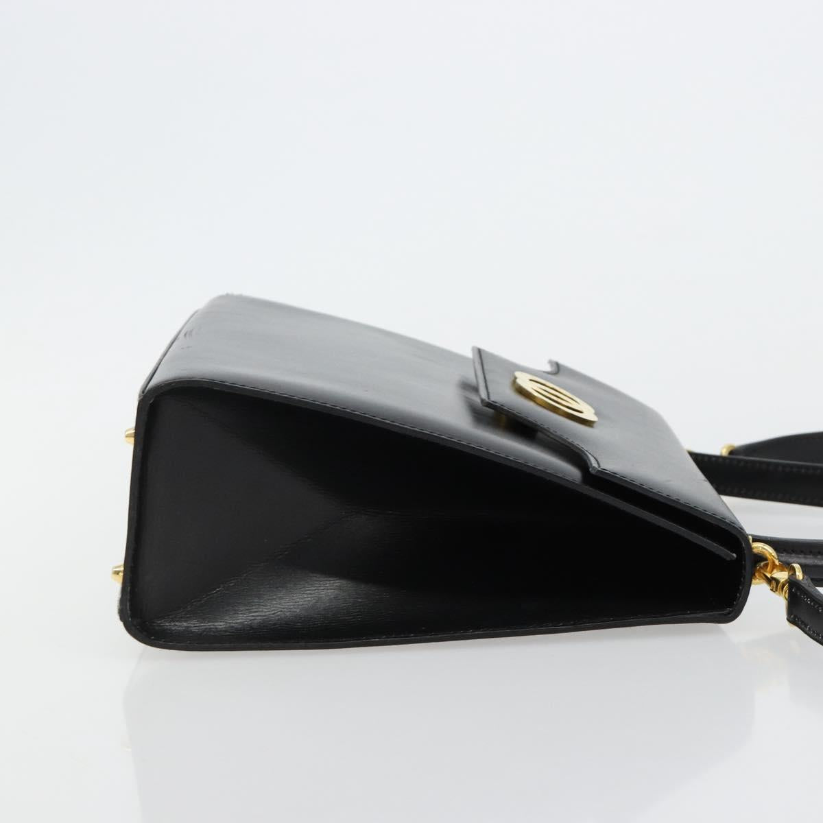 CELINE Hand Bag Leather 2way Black Gold Auth 183194SAV