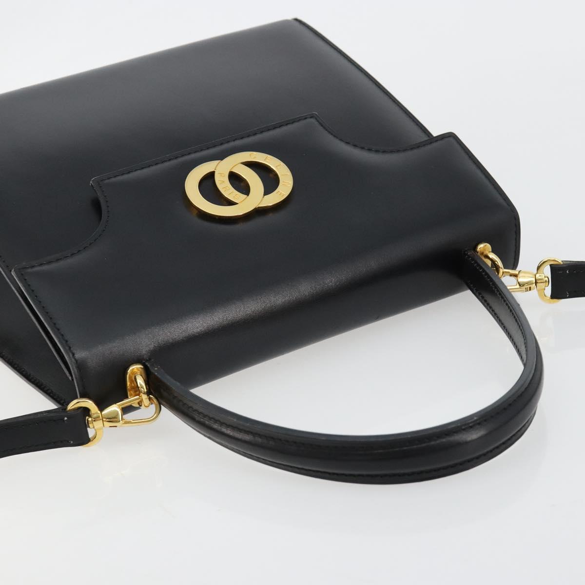 CELINE Hand Bag Leather 2way Black Gold Auth 183194SAV