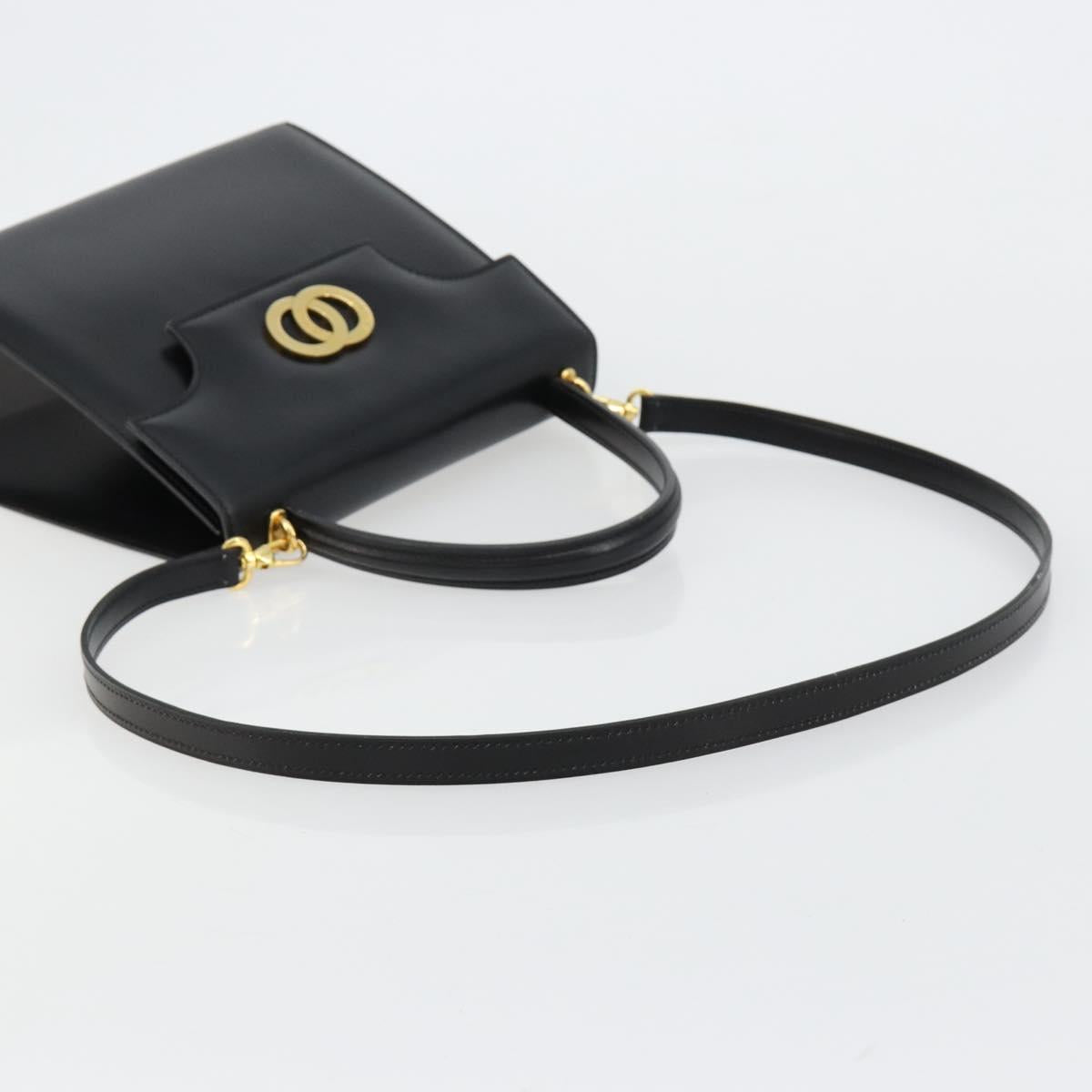 CELINE Hand Bag Leather 2way Black Gold Auth 183194SAV