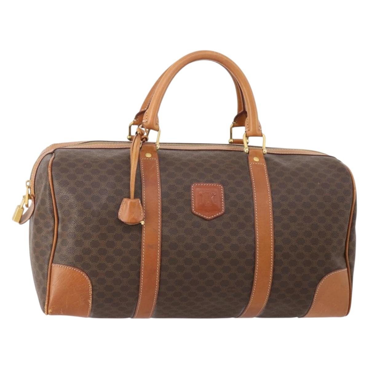 CELINE Macadam Canvas Boston Bag PVC Leather Brown Gold Auth 183196A