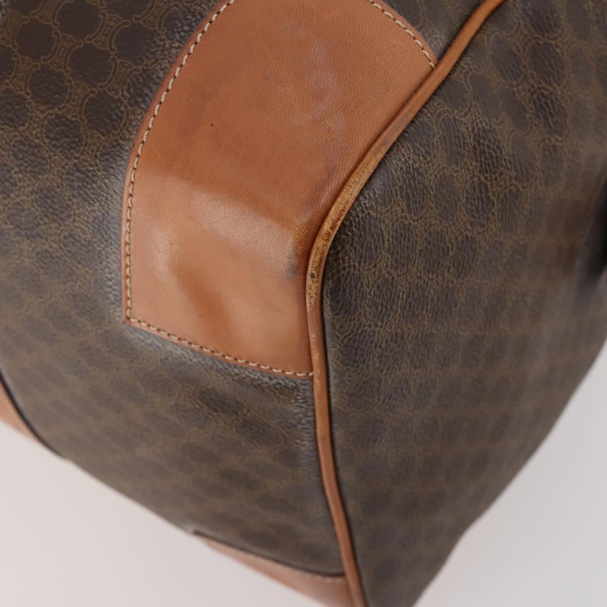 CELINE Macadam Canvas Boston Bag PVC Leather Brown Gold Auth 183196A