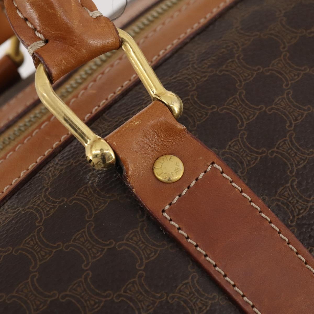 CELINE Macadam Canvas Boston Bag PVC Leather Brown Gold Auth 183196A