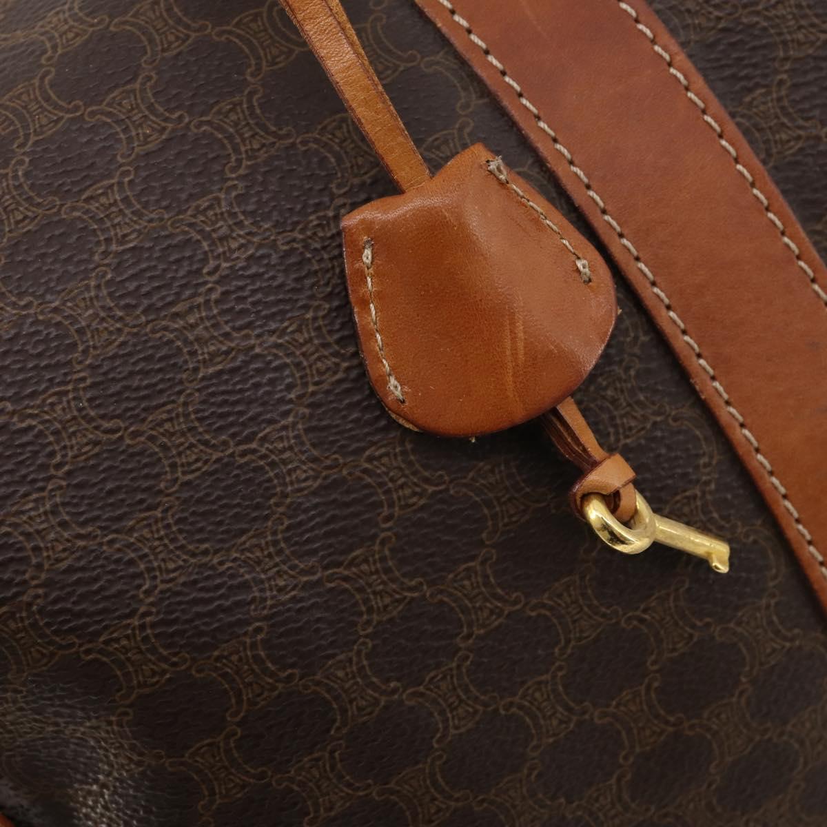 CELINE Macadam Canvas Boston Bag PVC Leather Brown Gold Auth 183196A