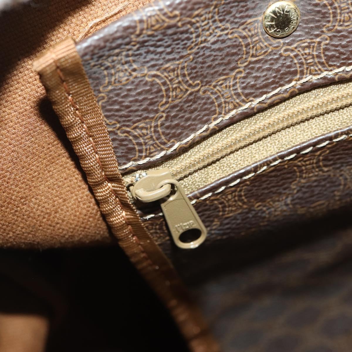 CELINE Macadam Canvas Boston Bag PVC Leather Brown Gold Auth 183196A