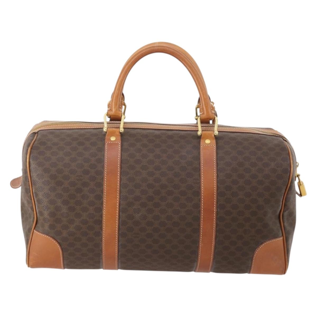 CELINE Macadam Canvas Boston Bag PVC Leather Brown Gold Auth 183196A