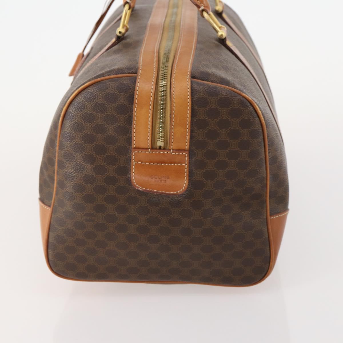 CELINE Macadam Canvas Boston Bag PVC Leather Brown Gold Auth 183196A