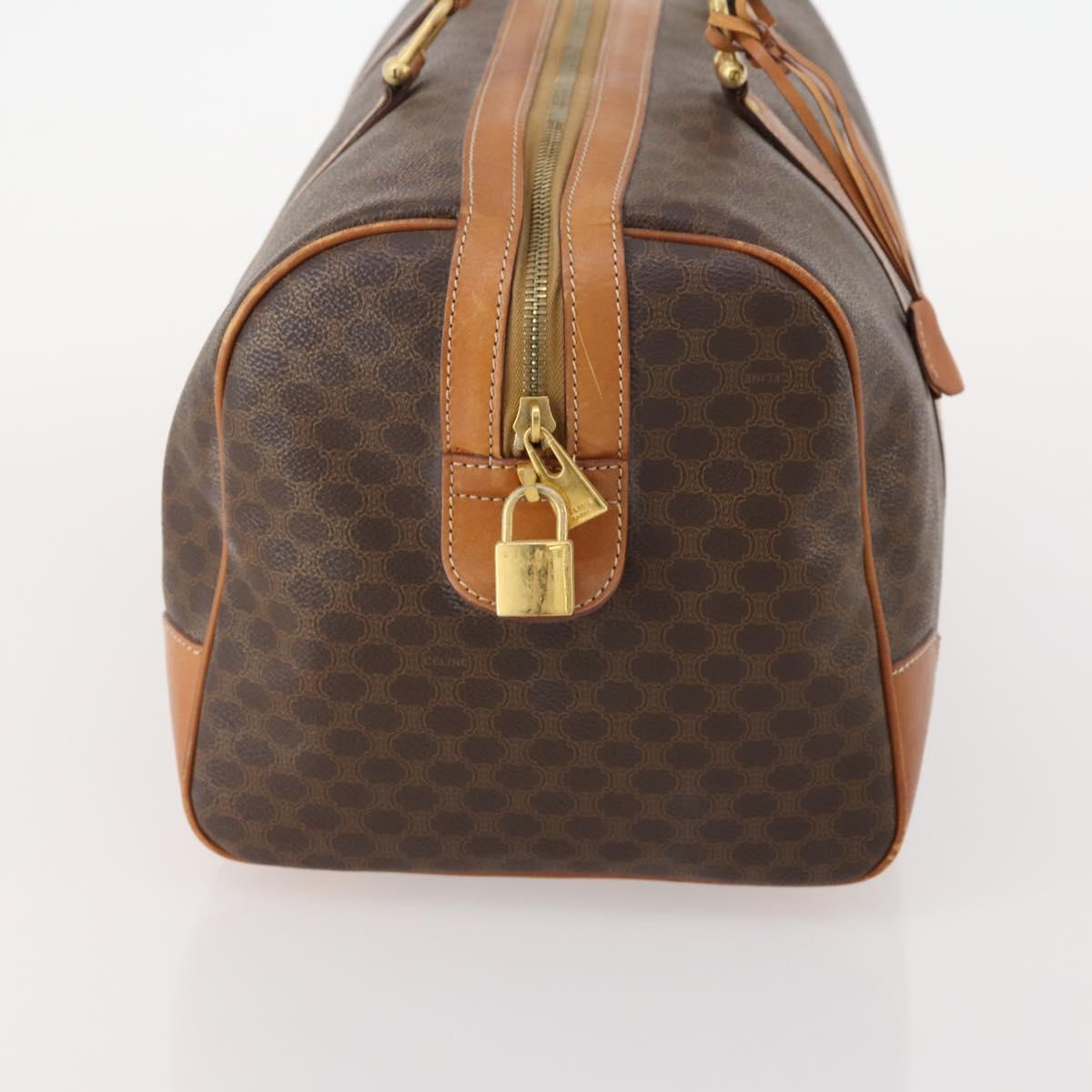 CELINE Macadam Canvas Boston Bag PVC Leather Brown Gold Auth 183196A