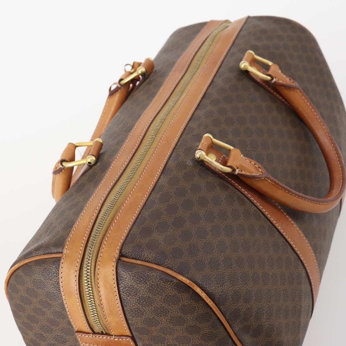 CELINE Macadam Canvas Boston Bag PVC Leather Brown Gold Auth 183196A