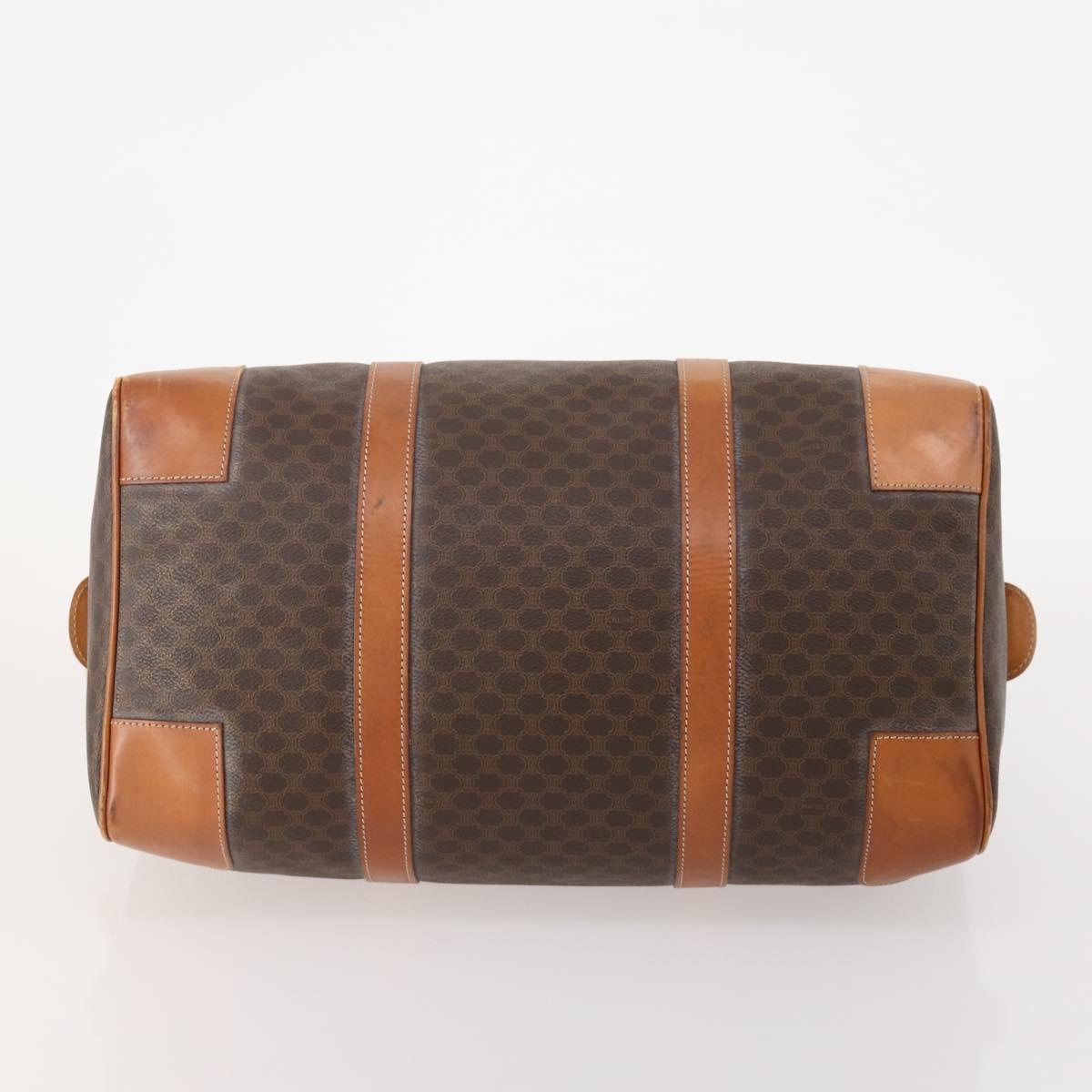 CELINE Macadam Canvas Boston Bag PVC Leather Brown Gold Auth 183196A