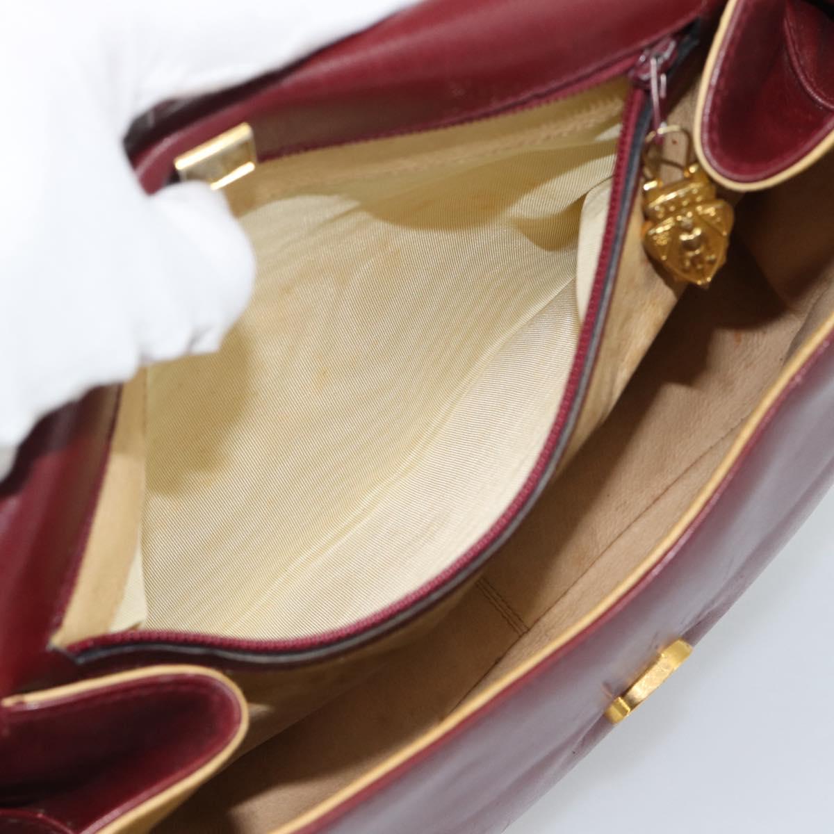 GUCCI Shoulder Bag Leather Bordeaux Gold Auth 183197