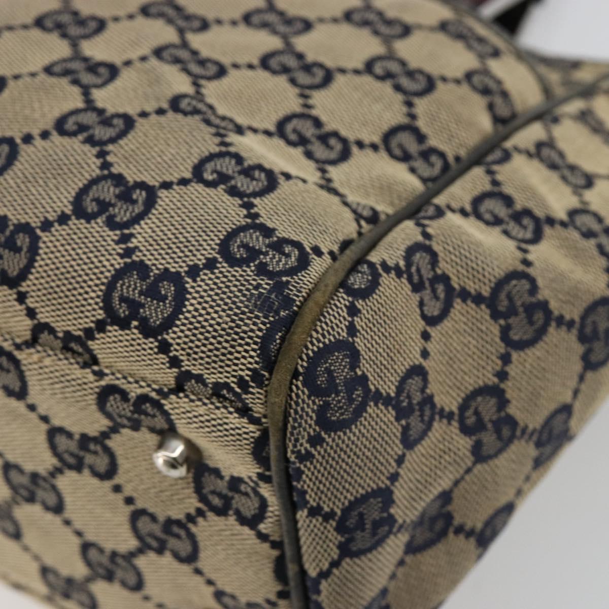 GUCCI GG Canvas Sherry Line Hand Bag Navy Silver 145810 Auth 183200