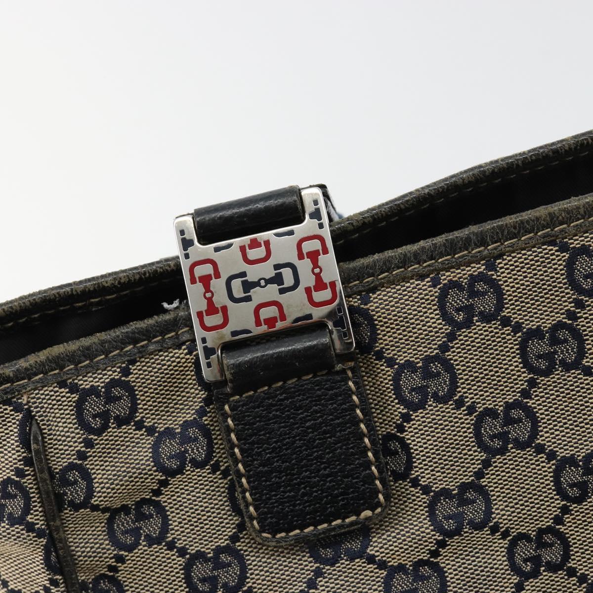 GUCCI GG Canvas Sherry Line Hand Bag Navy Silver 145810 Auth 183200