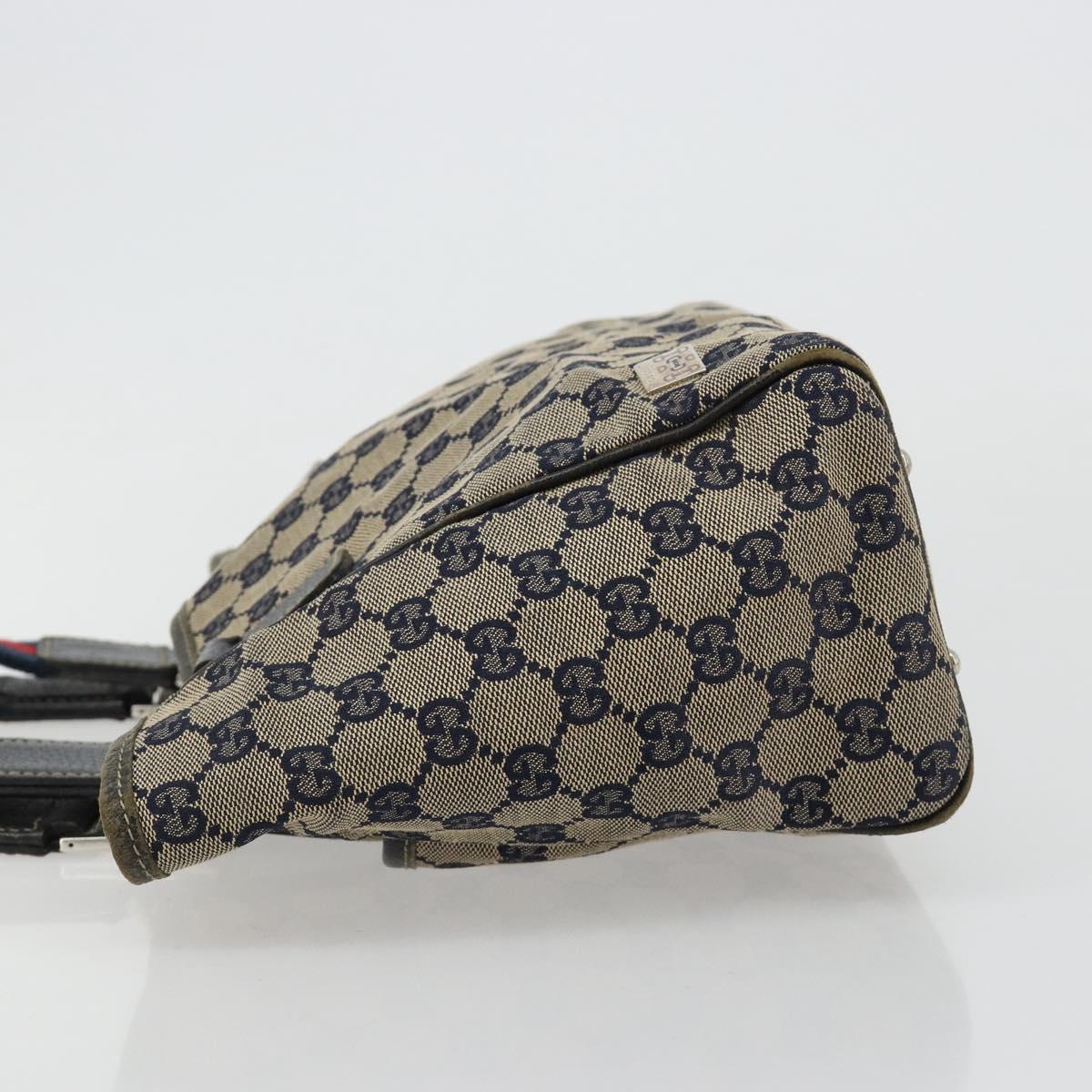 GUCCI GG Canvas Sherry Line Hand Bag Navy Silver 145810 Auth 183200
