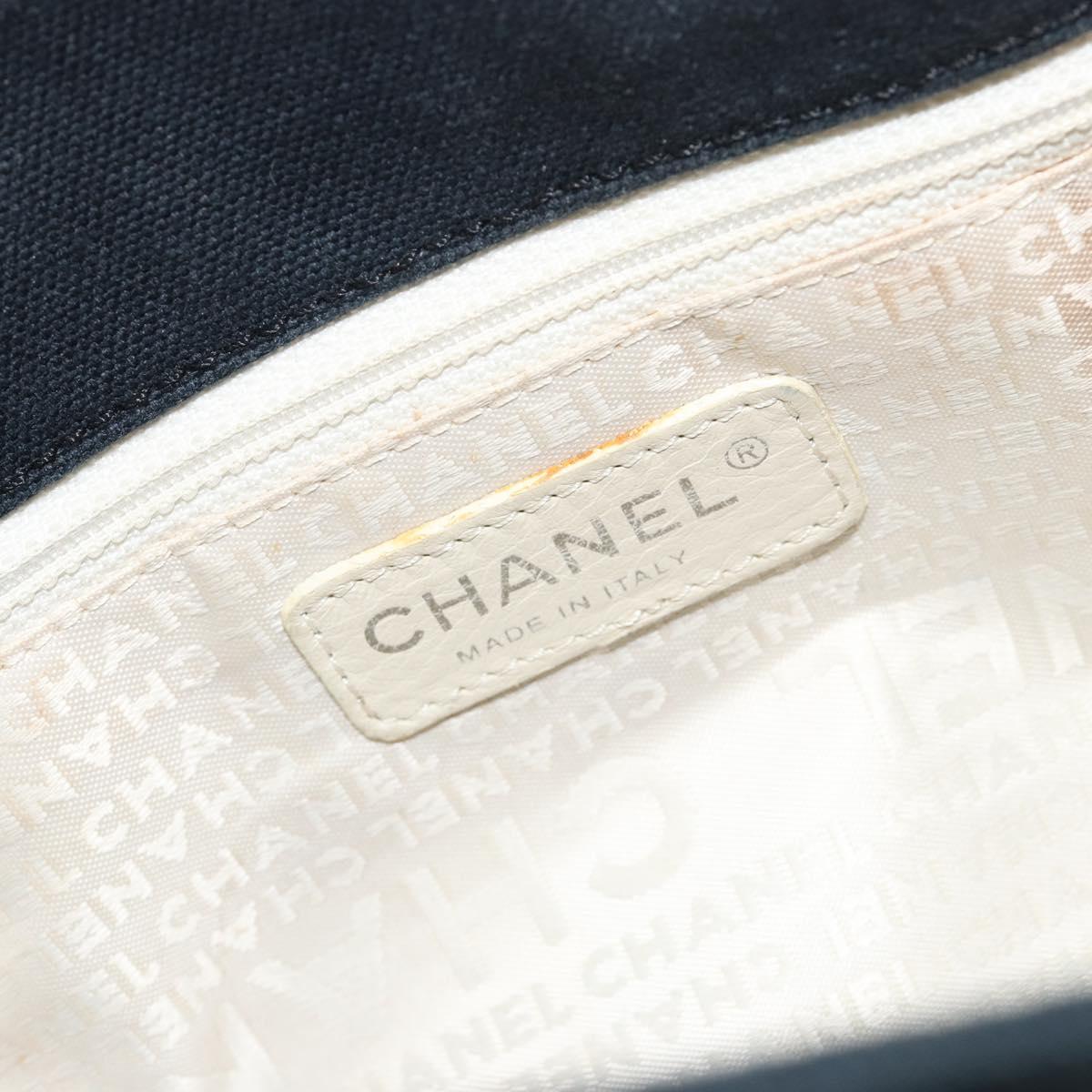 CHANEL Choco Bar Hand Bag Canvas Navy Silver CC Auth 183201