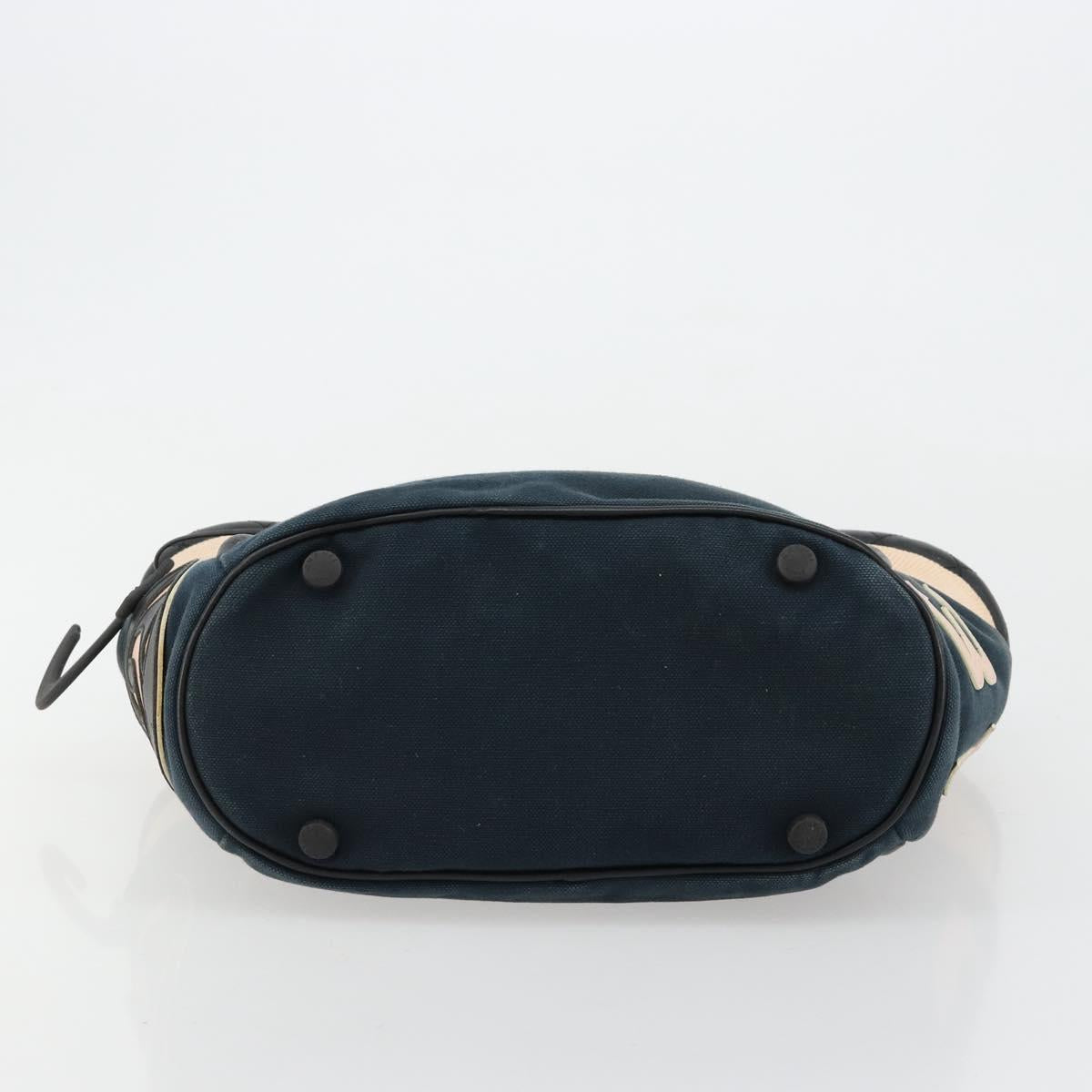 CHANEL Choco Bar Hand Bag Canvas Navy Silver CC Auth 183201