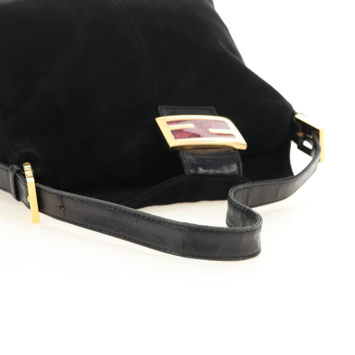 FENDI Mamma Baguette Shoulder Bag Suede Black Gold Auth 183213SAM
