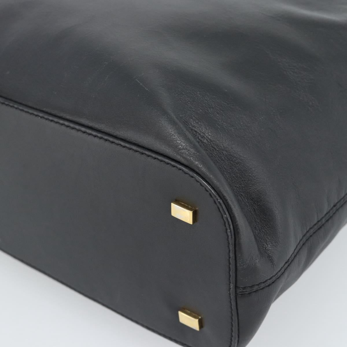CELINE Hand Bag Leather Black Gold Auth 183214
