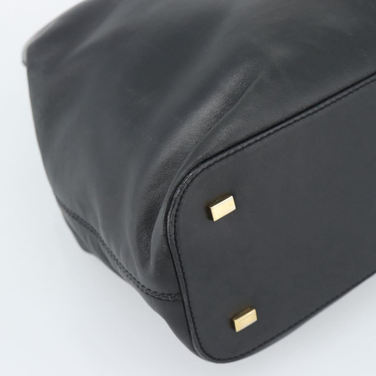 CELINE Hand Bag Leather Black Gold Auth 183214