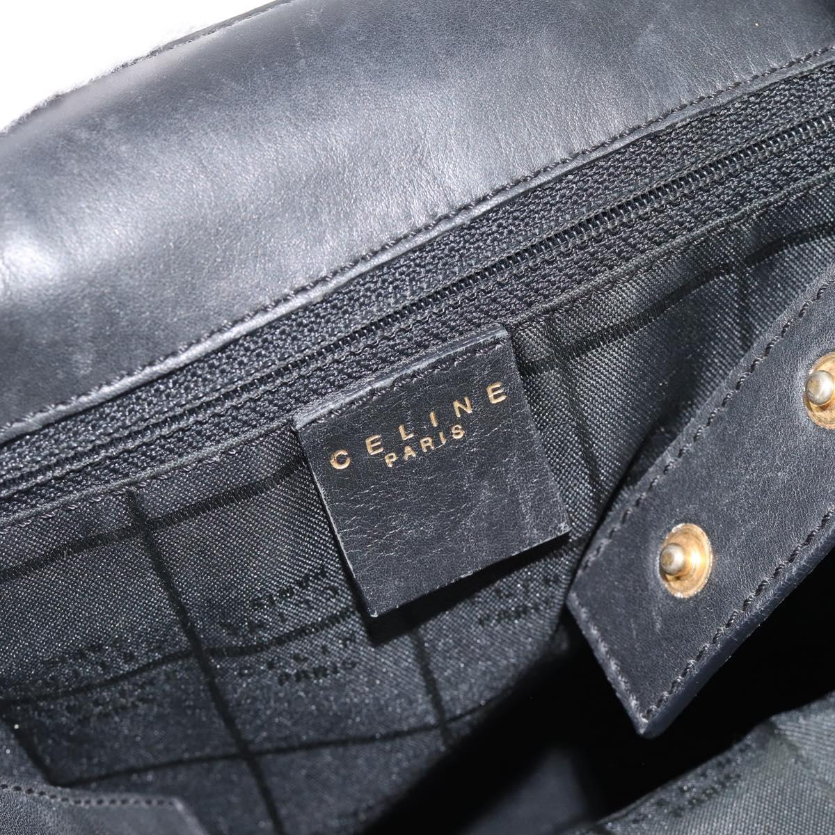 CELINE Hand Bag Leather Black Gold Auth 183214