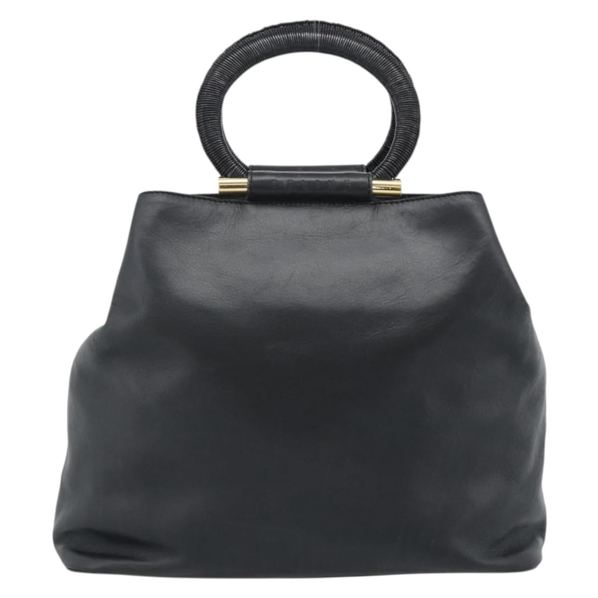 CELINE Hand Bag Leather Black Gold Auth 183214