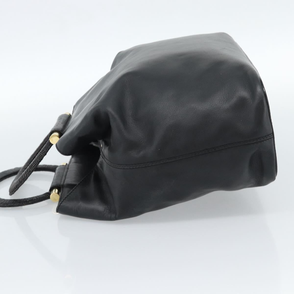 CELINE Hand Bag Leather Black Gold Auth 183214