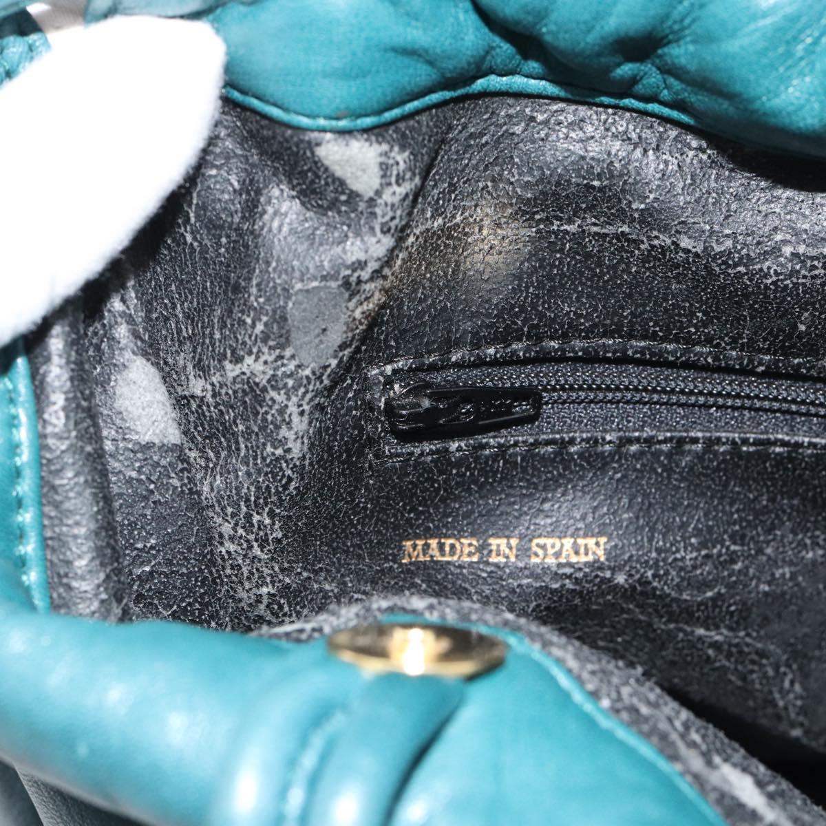 LOEWE Anagram Shoulder Bag Leather Blue Gold Auth 183215