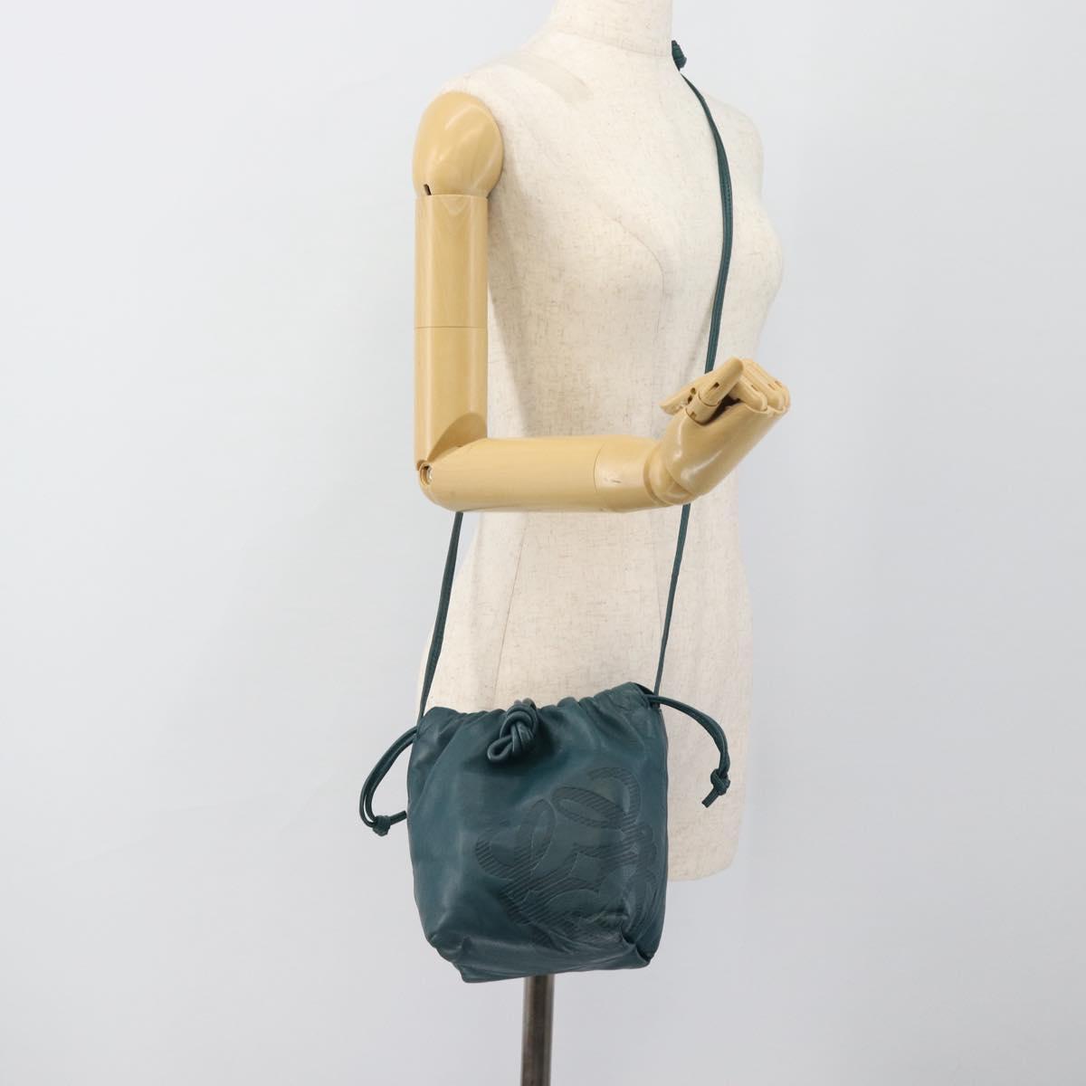 LOEWE Anagram Shoulder Bag Leather Blue Gold Auth 183215