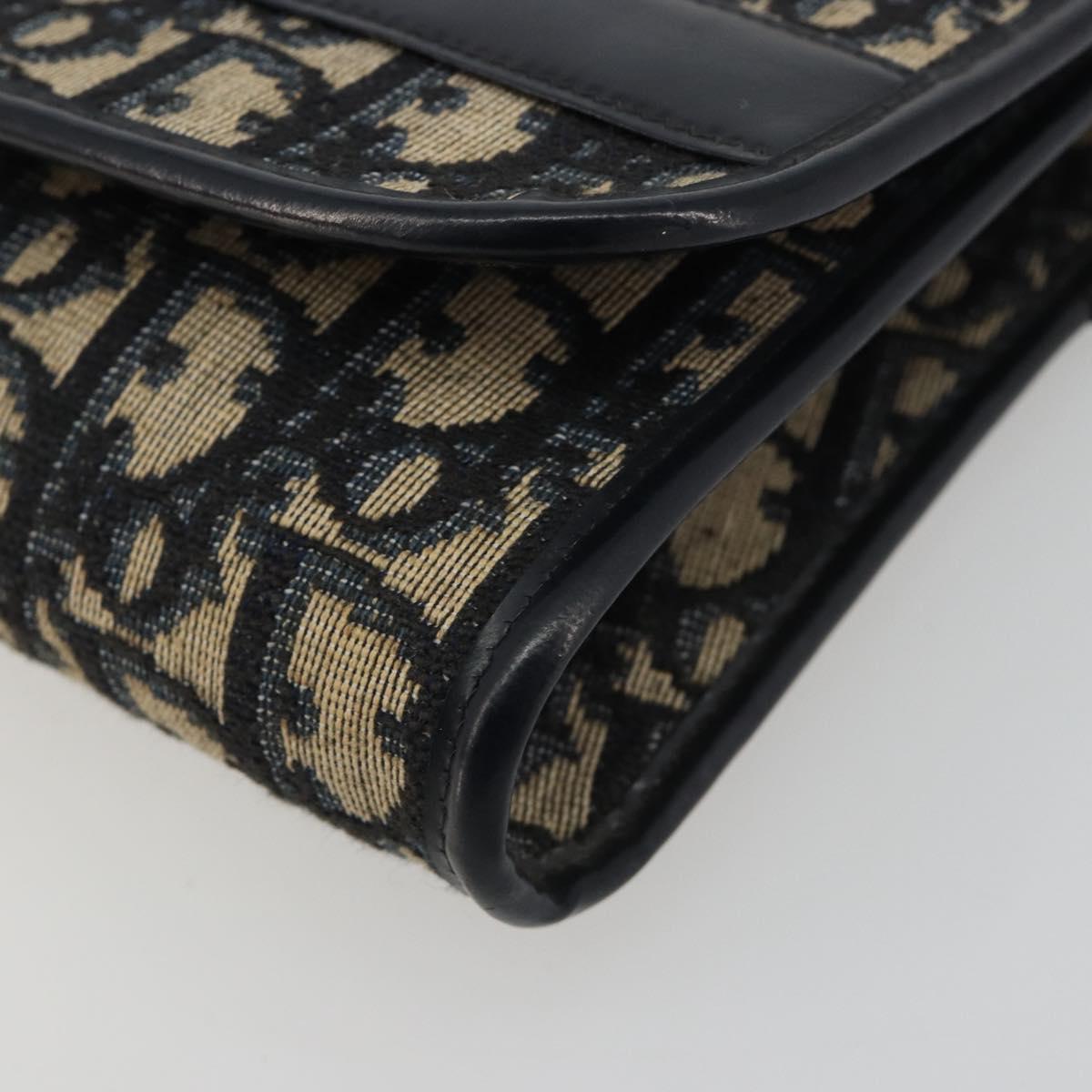 Christian Dior Trotter Canvas Chain Shoulder Bag Navy Gold Auth 183216A