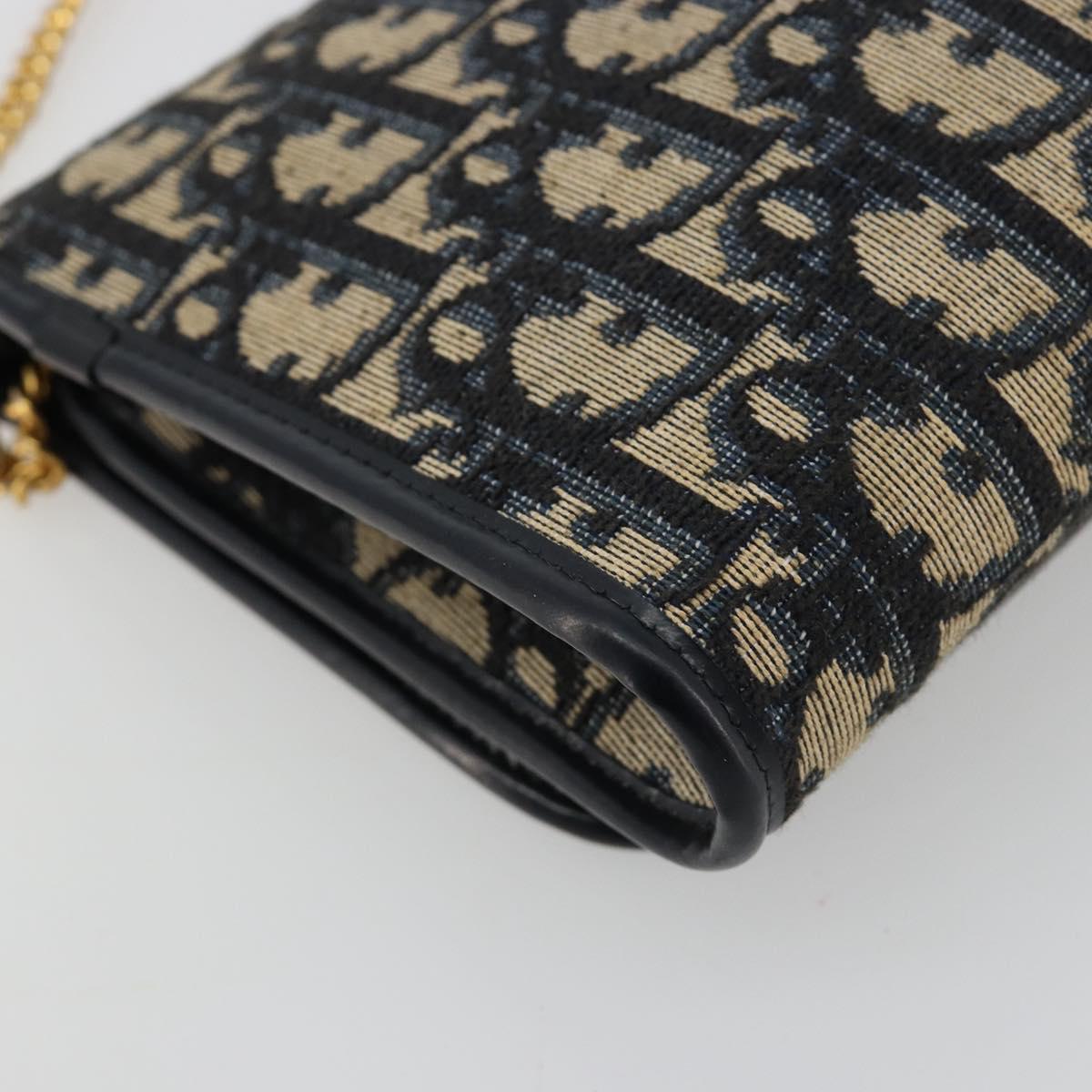 Christian Dior Trotter Canvas Chain Shoulder Bag Navy Gold Auth 183216A